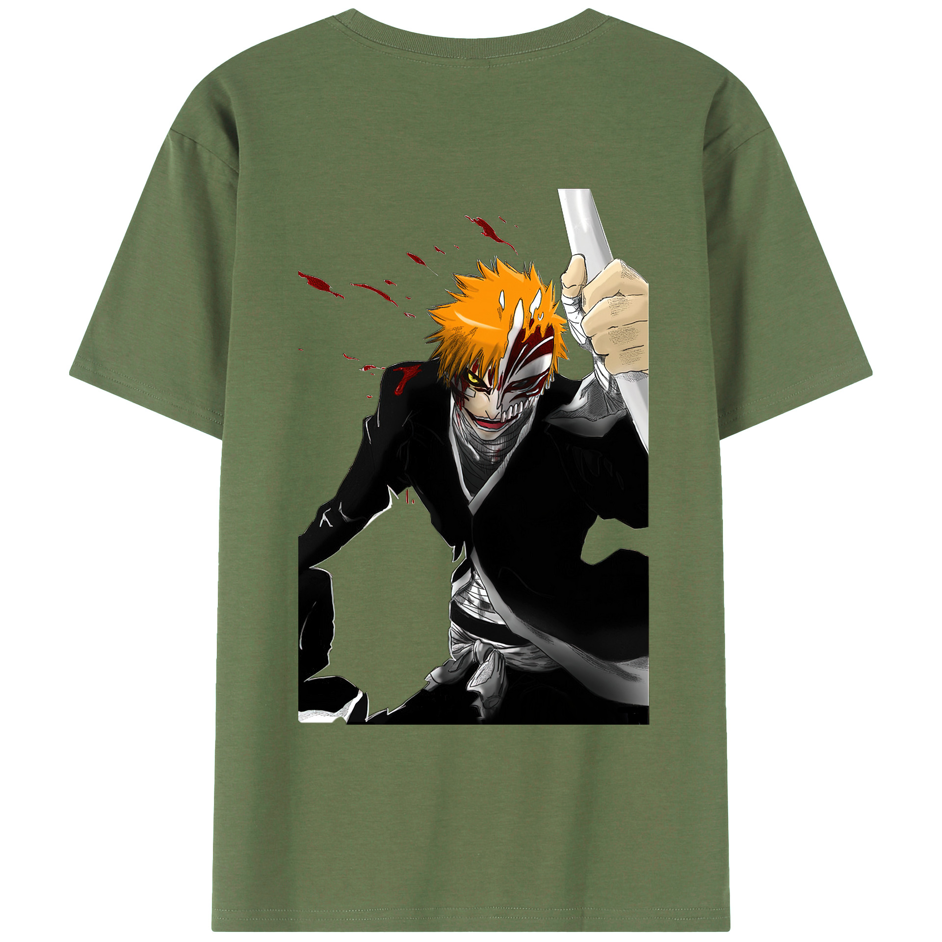 （画像用） ブリーチ 黒崎一護（くろさき いちご）BLEACH Kurosaki Ichigo 綿100％ メンズ半袖Tシャツ（バックプリント） 通気性